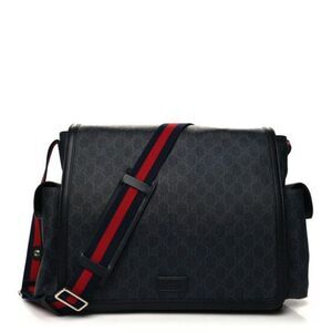 GG Supreme Monogram Web Messenger Diaper Bag Black Grey